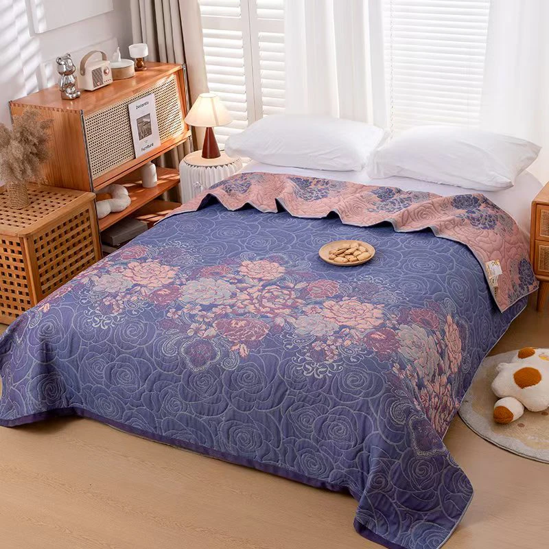 【紫色丽莎床盖200×230cm】～多层生姜暖绒高端细纱盖毯多功能双面