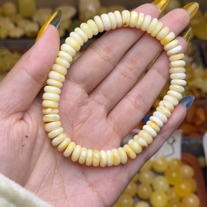 蜜蜡未镶嵌珠宝奇石182-微瑕福利满蜡白俏色手串