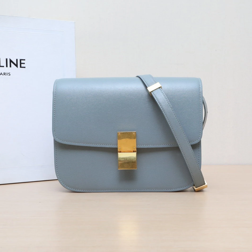 95新 Celine/思琳 【娇】Classic Box 中号 蓝色 皮革C金扣 705533