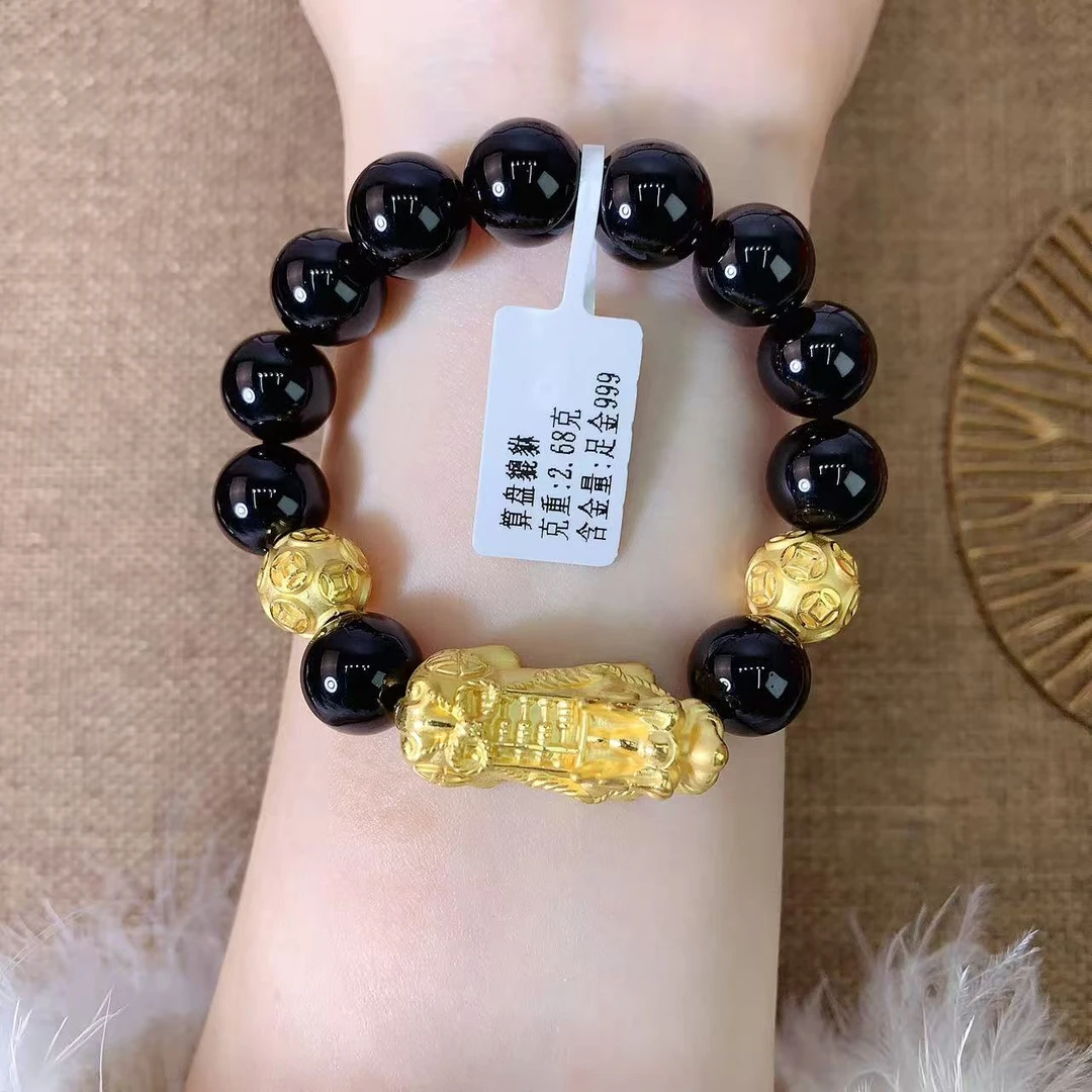 【伟新源】足金999 硬金工艺 算盘貔貅手串4.71克（12mm）
