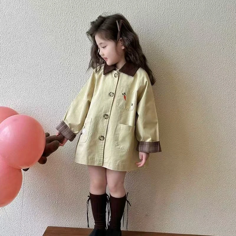 女童风衣中长款2025秋装新款儿童装韩版洋气上衣女宝宝春秋季外套