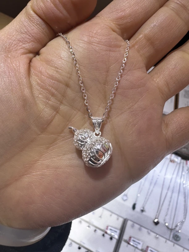 足银银制品 足银通体足银轻奢镂空手工葫芦坠链时尚百搭