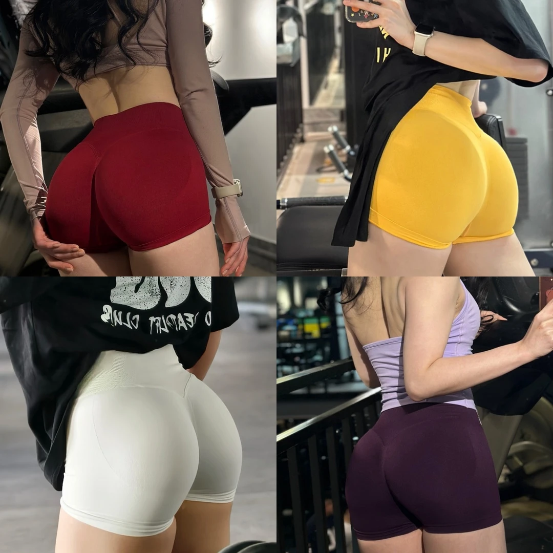 DFY欧美性感无缝翘臀健身短裤运动三分裤高腰收腹高弹蜜桃臀裤女