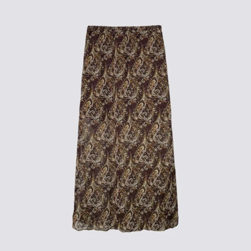 “复古腰果花”高腰时尚印花碎花半身裙度假沙滩长裙夏季海边长裙