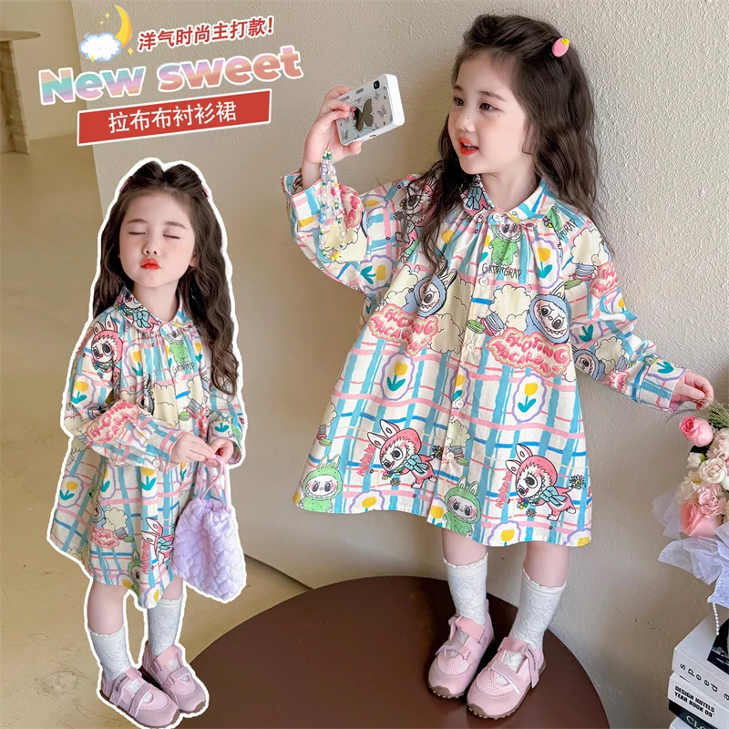 女童秋季连衣裙洋气时髦女宝宝卡通长袖衬衫公主裙小女孩休闲裙子
