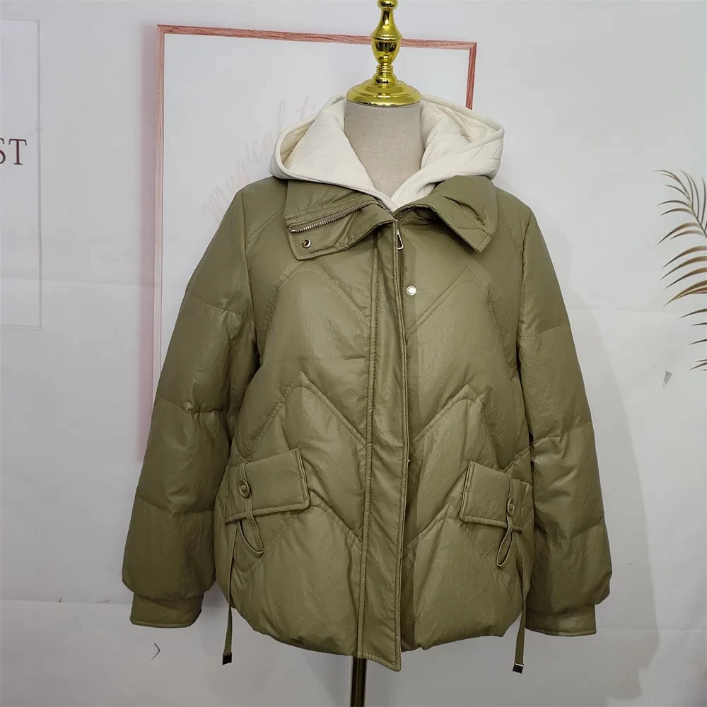 3570冬季新款时尚减龄气质假两件PU皮女正品