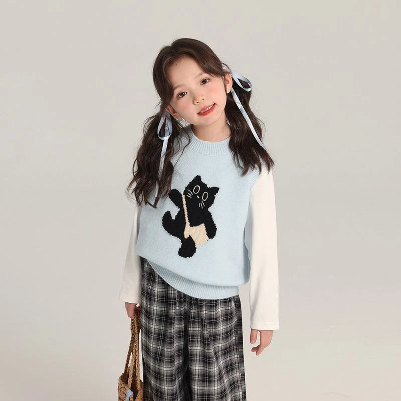 2025新款女童毛衣马甲可爱洋气儿童猫咪针织马甲