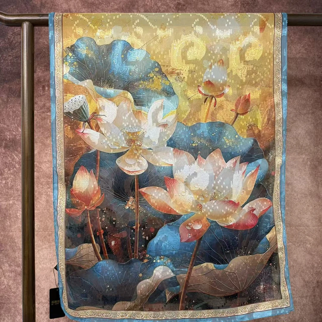 [荷韵莲莲]新中式剪花长巾国风百搭披肩丝巾70*180（617-A2）