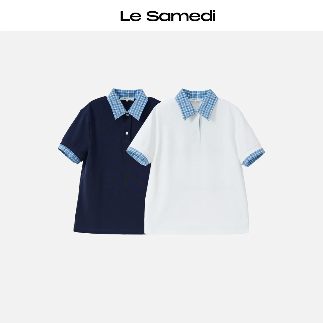 Le Samedi【青春格蓝】新贵元气 假两件格纹M1U风polo短袖