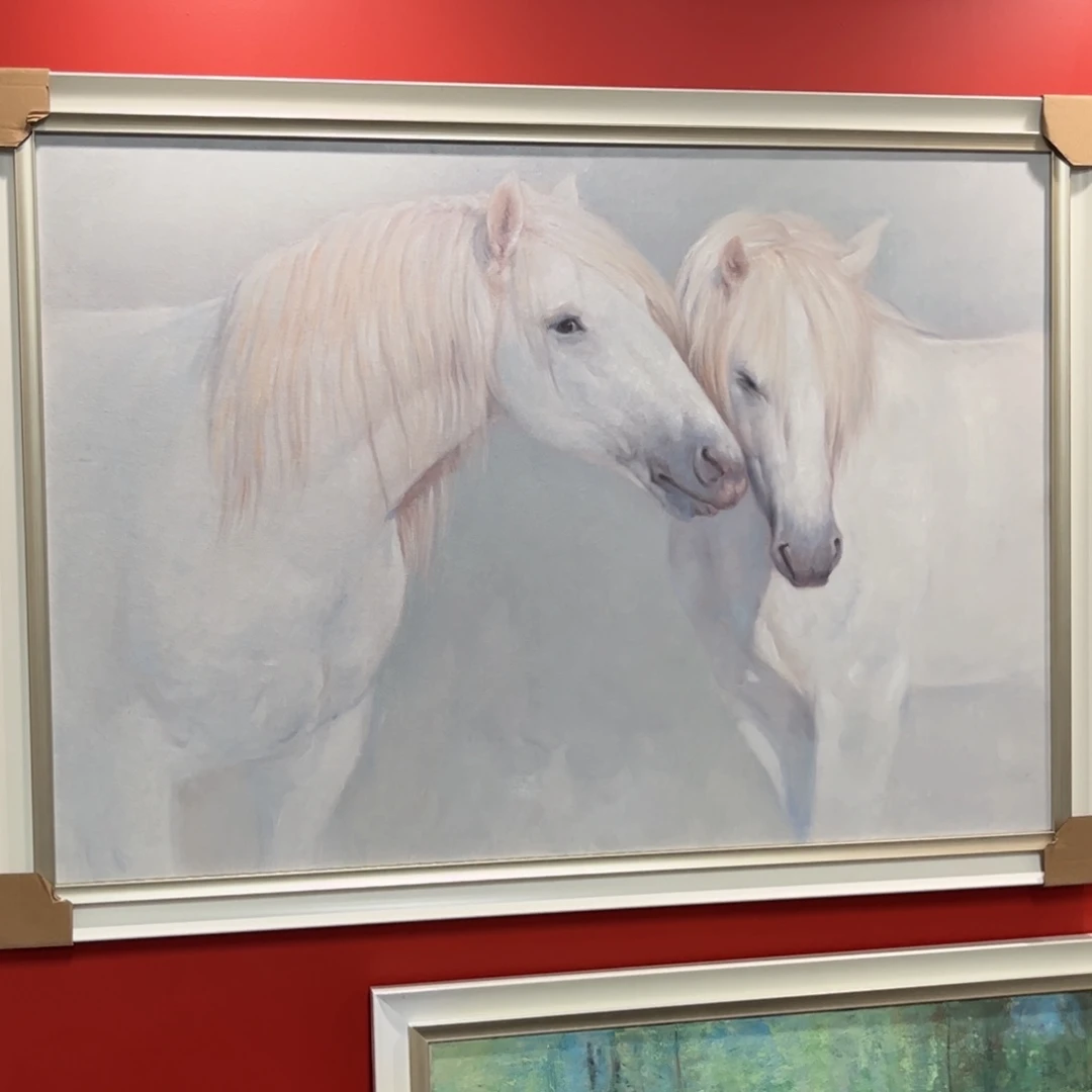 独***身油画白马纯手绘油画带框80×110