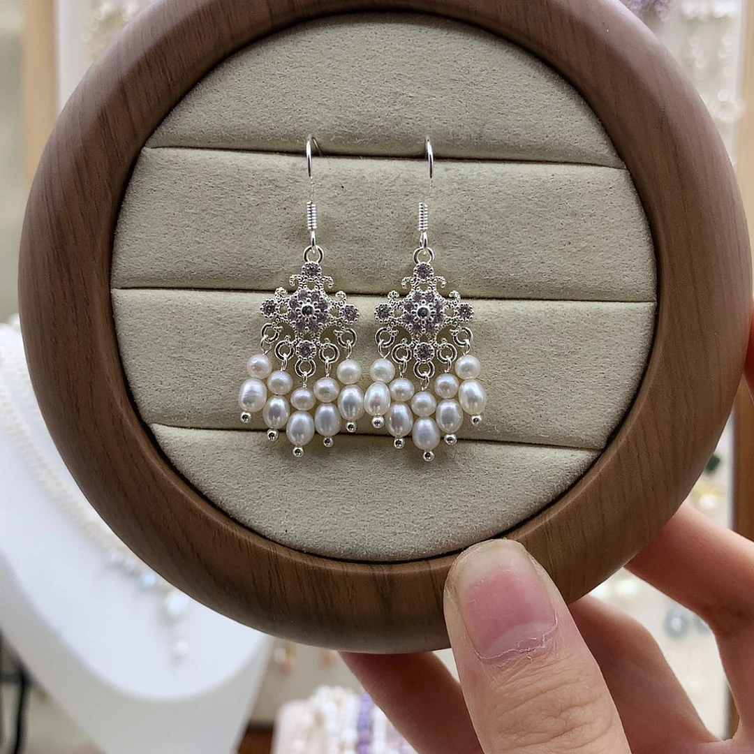 银S925镶嵌淡水珍珠耳饰