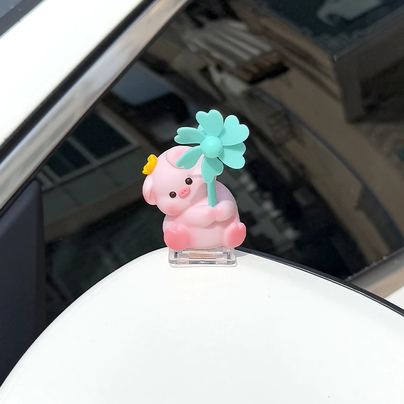 风车猪猪中控台摆件汽车内外饰品装饰倒车镜车尾创意可爱卡通