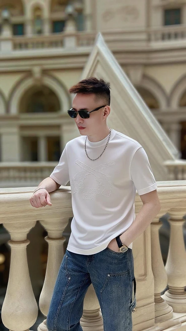 欧品男款夏季新款个性春夏潮流休闲百搭时尚圆领微阔短袖 3708