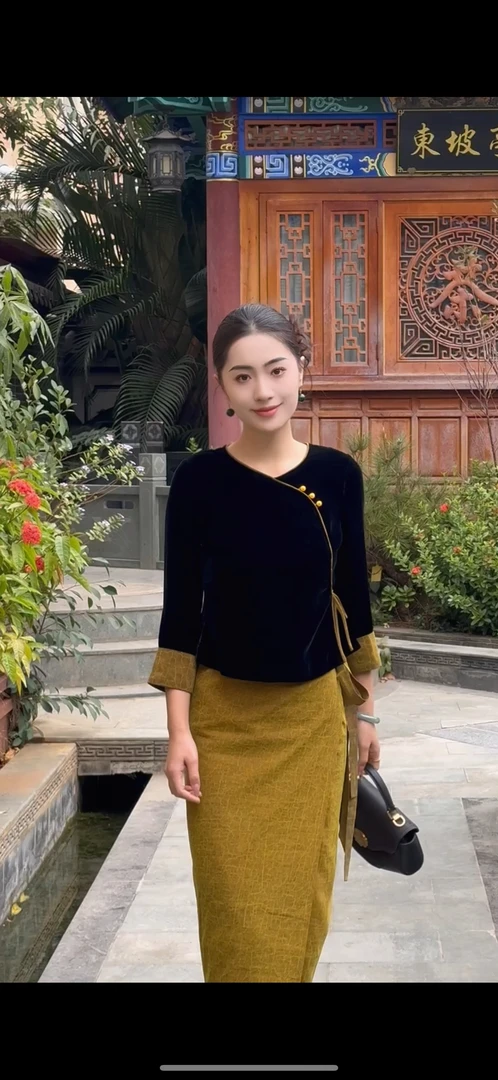 玉家人【勐宋】国风傣装新中式满分桑蚕丝丝绒上衣（不可熨烫）