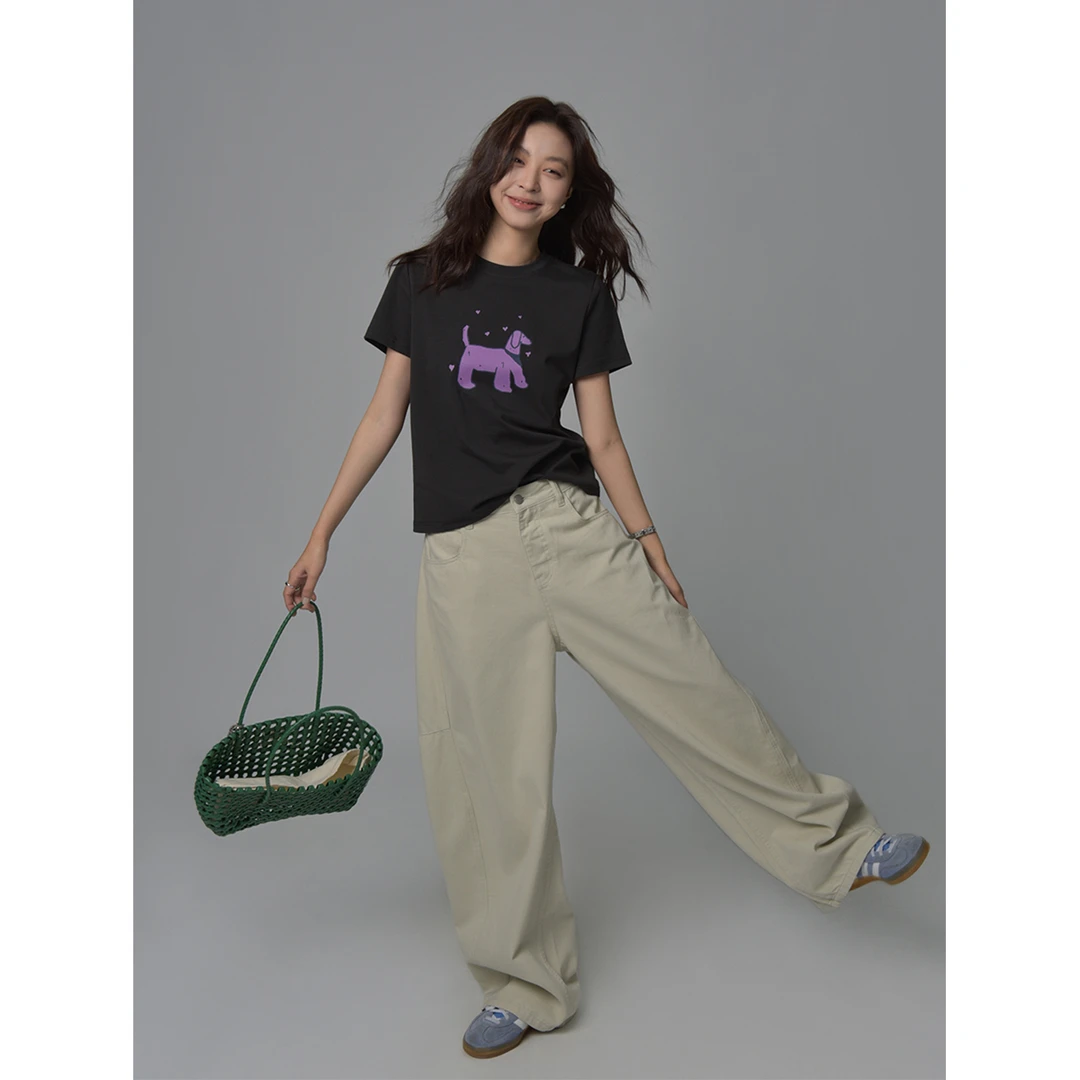 SIXI四喜家 千禧珍妮 复古撞色印花短袖T恤女夏显瘦合身正肩上衣