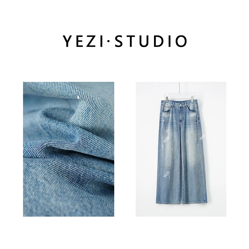 【艺术家】百百棉涂鸦设计美式复古松弛感直筒阔腿牛仔裤25135047