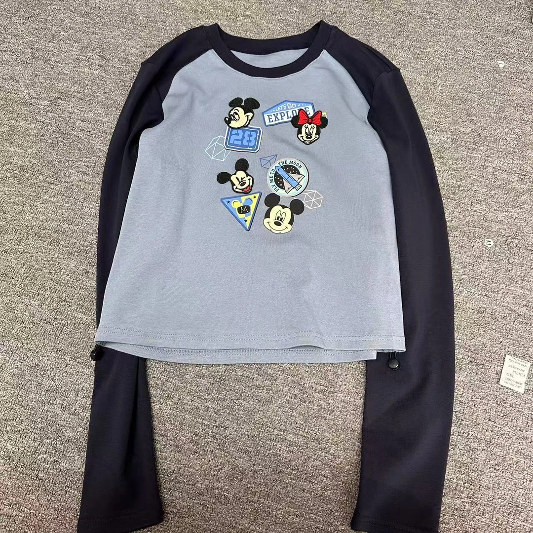 深圳南油高货插肩袖刺绣趣味米奇长袖薄款T恤