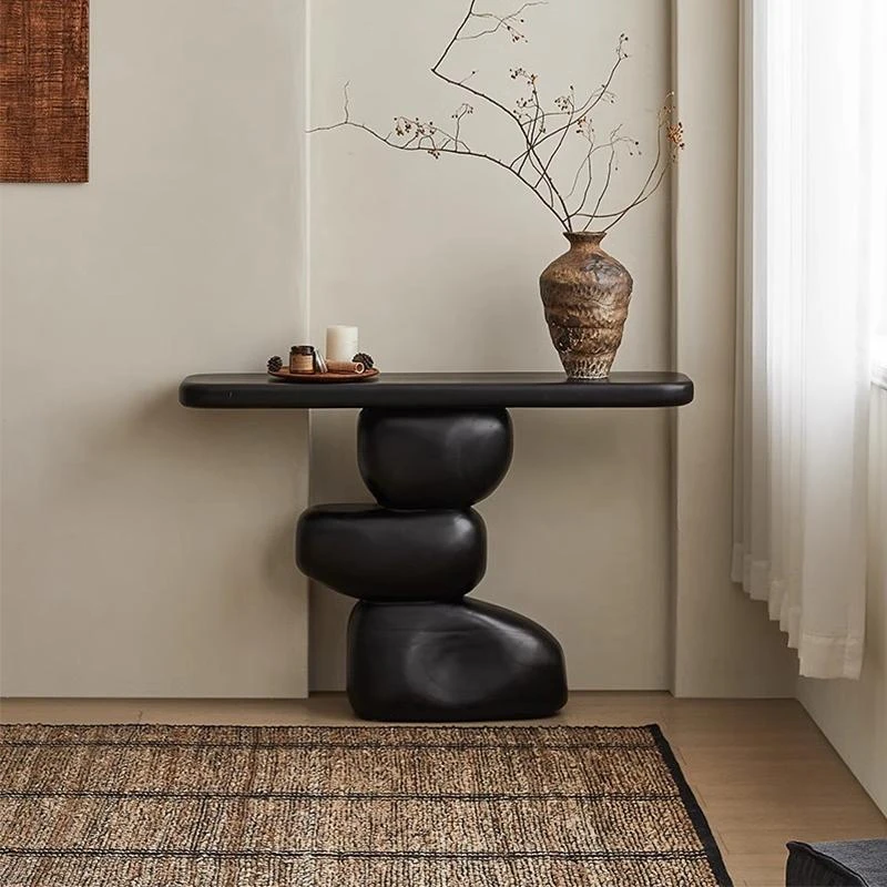 侘寂风实木玄关桌入户走廊过道装饰民宿设计复古禅意艺术磐石玄关