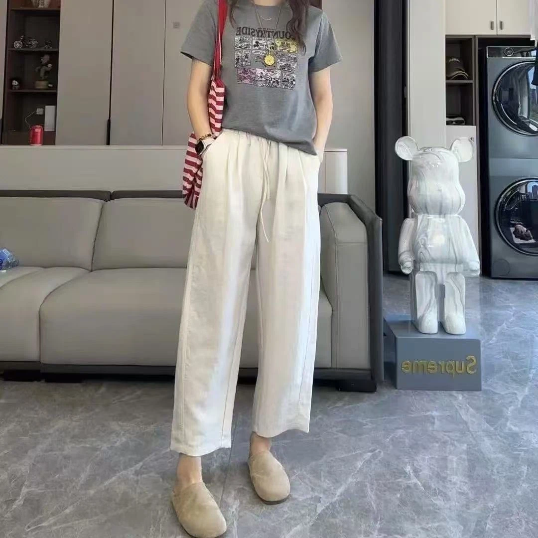 百搭裤女夏季新款宽松直筒休闲小个子莱赛尔亚麻阔腿裤时尚潮流