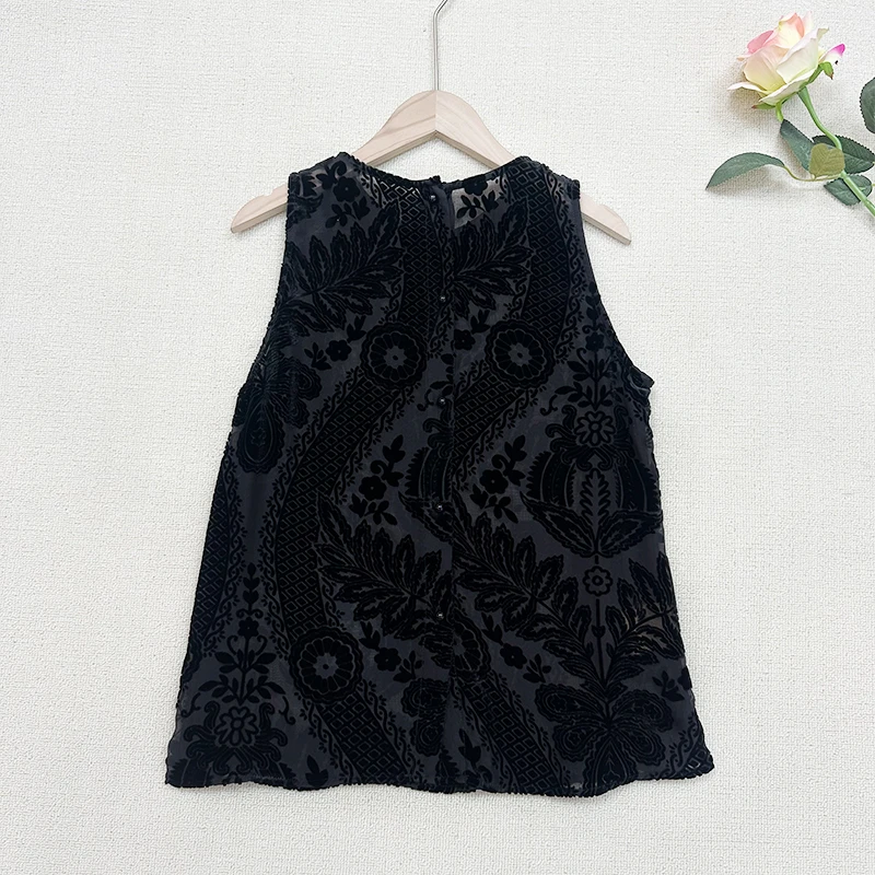 100烧花桑蚕丝丝绒背心女前后两穿气质宽松无袖真丝上衣