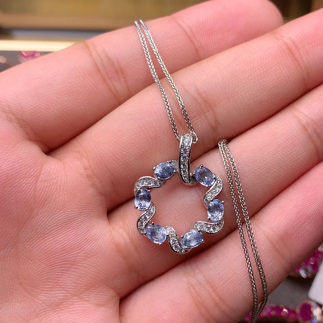 蓝宝石颈饰银S925镶嵌