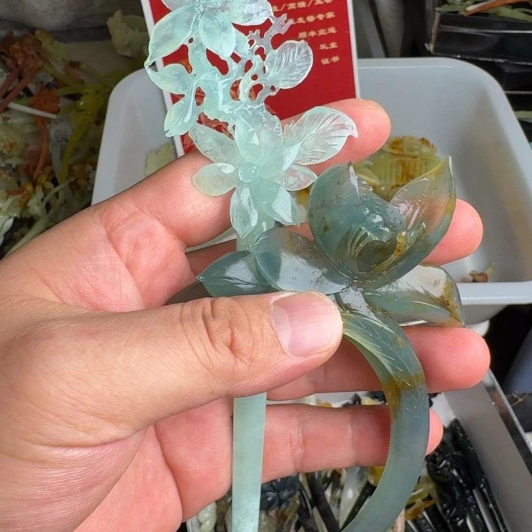 花***清蛇纹石玉未镶嵌发饰