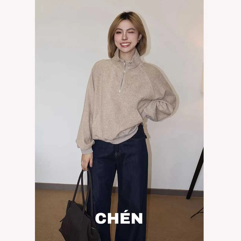 【毛毯卫衣】晨总自制休闲通勤韩系百搭秋季立领拉链卫衣宽松套头