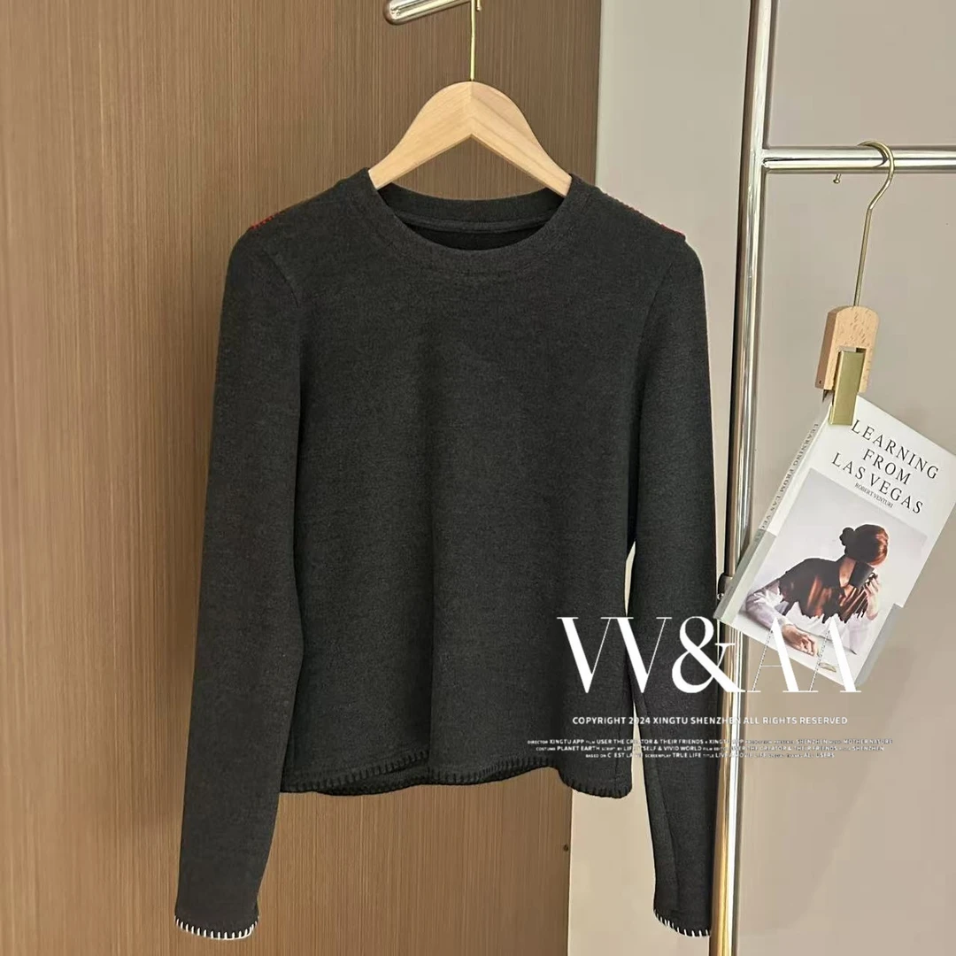 VV&AA 修身显瘦正肩圆领女长袖洋气小衫 D25200