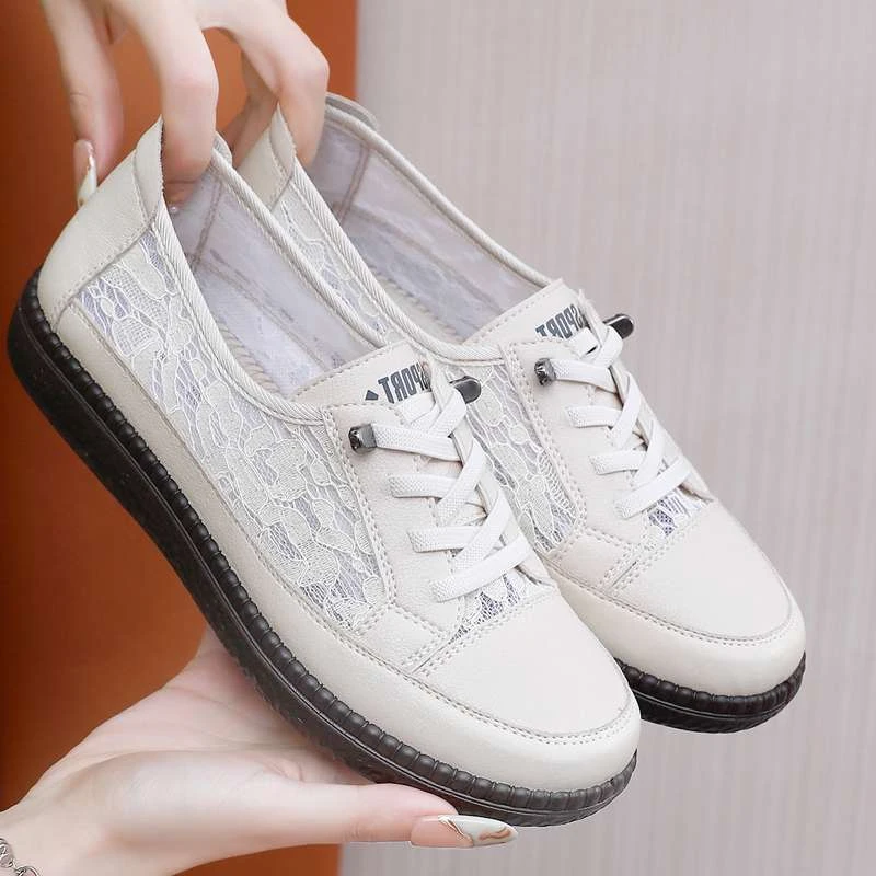 中老年女鞋2024夏款网鞋新款老北京布鞋妈妈鞋一脚蹬平底鞋软底鞋