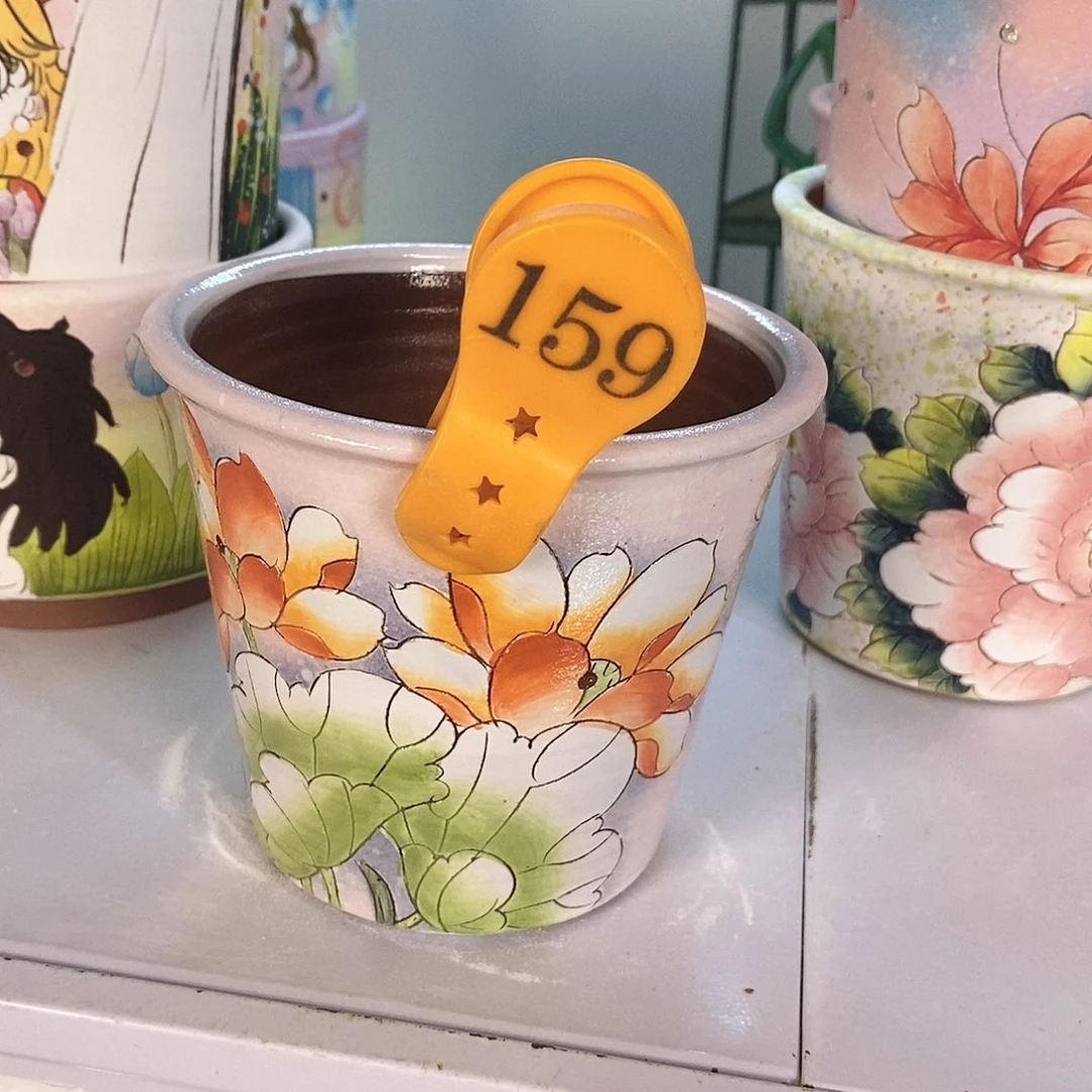 红泥花盆红陶手绘花盆