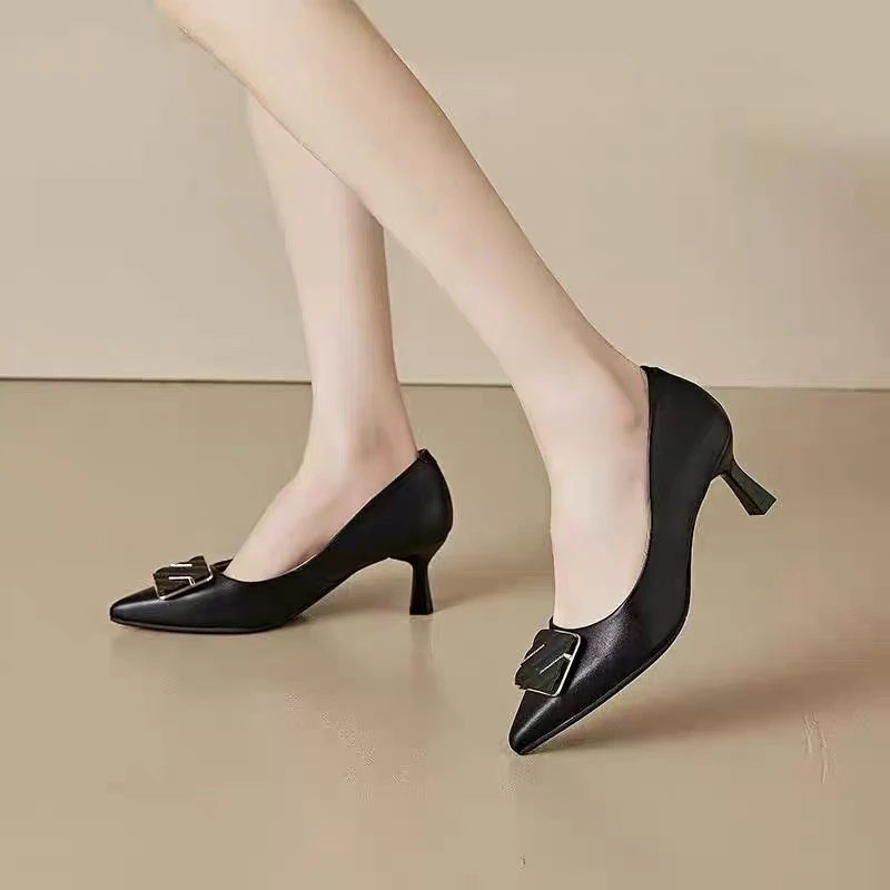 女鞋尖头单鞋女1135春季新款优雅气质金属绝美高跟鞋24C