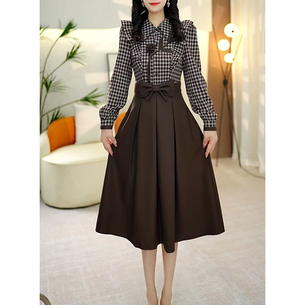 L5667新款2025秋季时尚洋气收腰显瘦假两件西装领休闲简约连衣裙