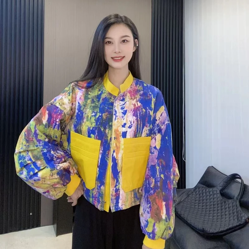 【欣欣严选】真穿不腻~印花拼接百搭防脏女薄款高品位防晒短外套