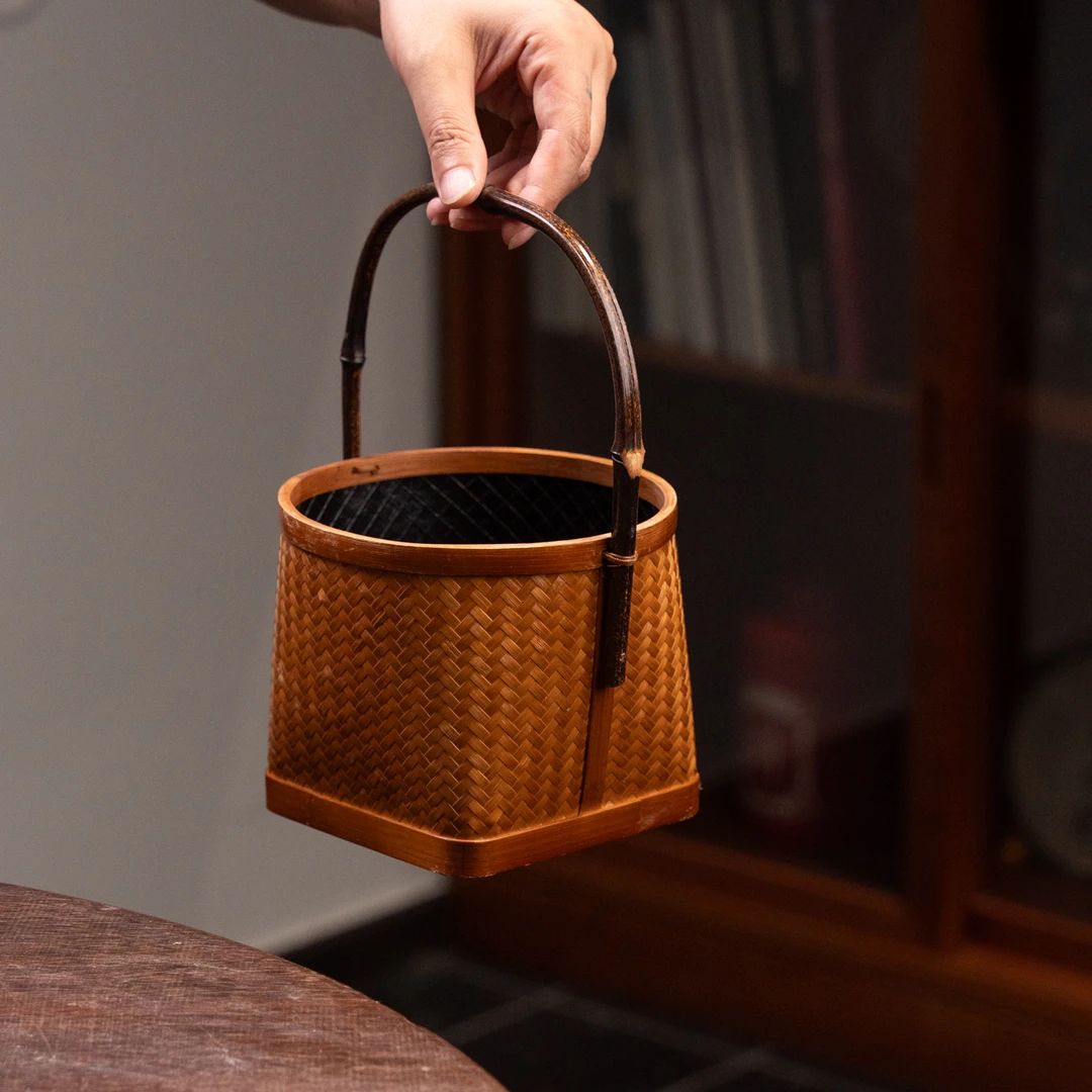 【清竹】竹编提篮花篮竹篮子手工户外水果筐紫竹制品