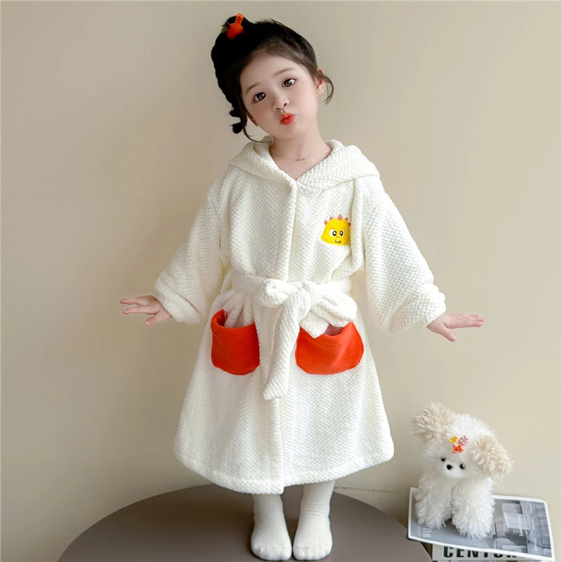 女童睡袍2025新款秋冬季儿童法兰绒保暖家居服珊瑚绒宝宝长袖浴袍