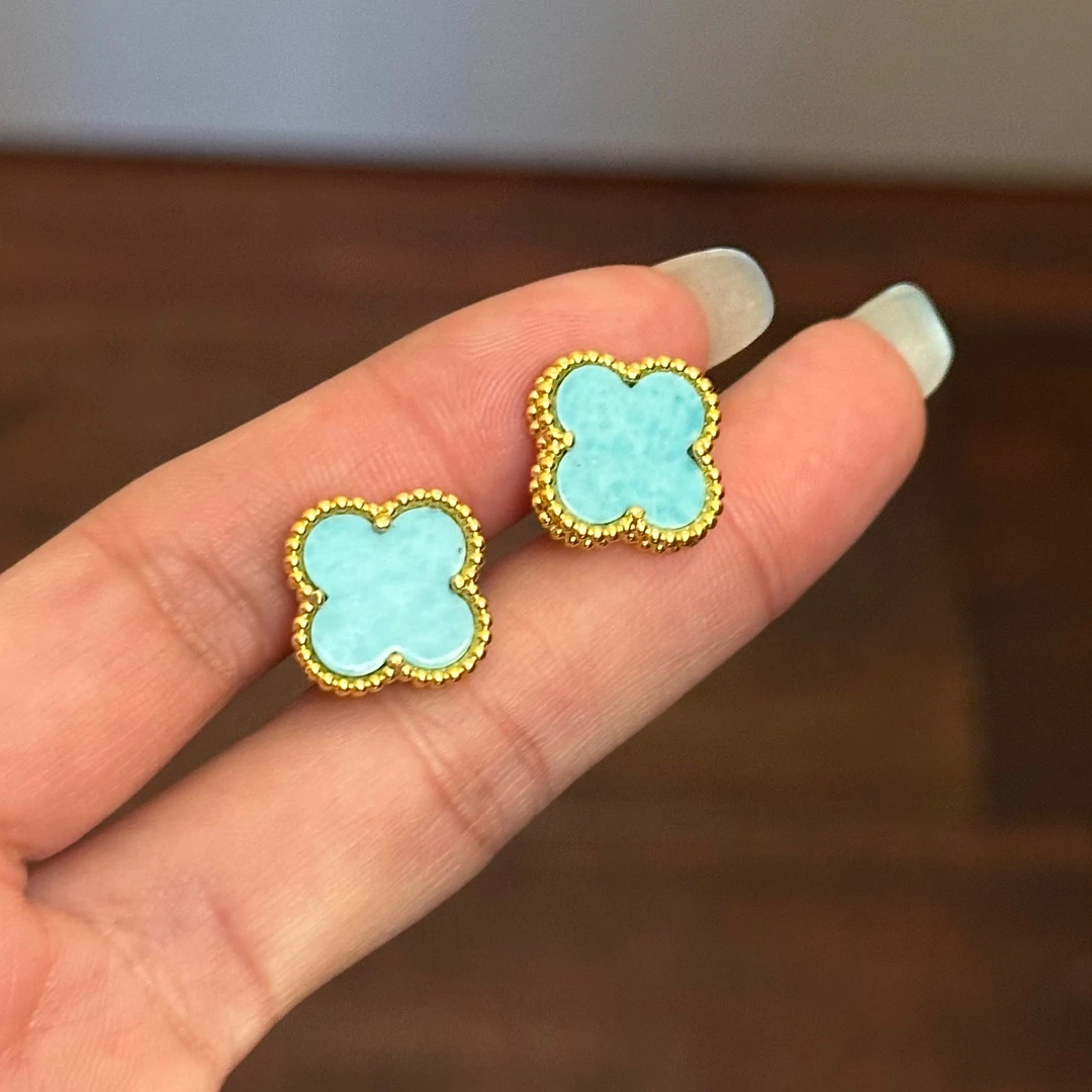 铜合金耳饰 E0322 时尚蓝色之恋气质百搭经典四叶草耳钉