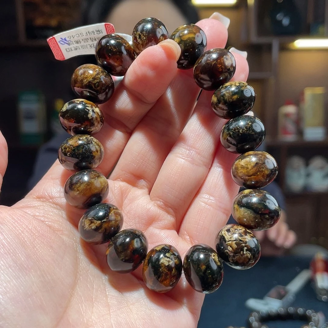 琥珀颈饰未镶嵌15黑花