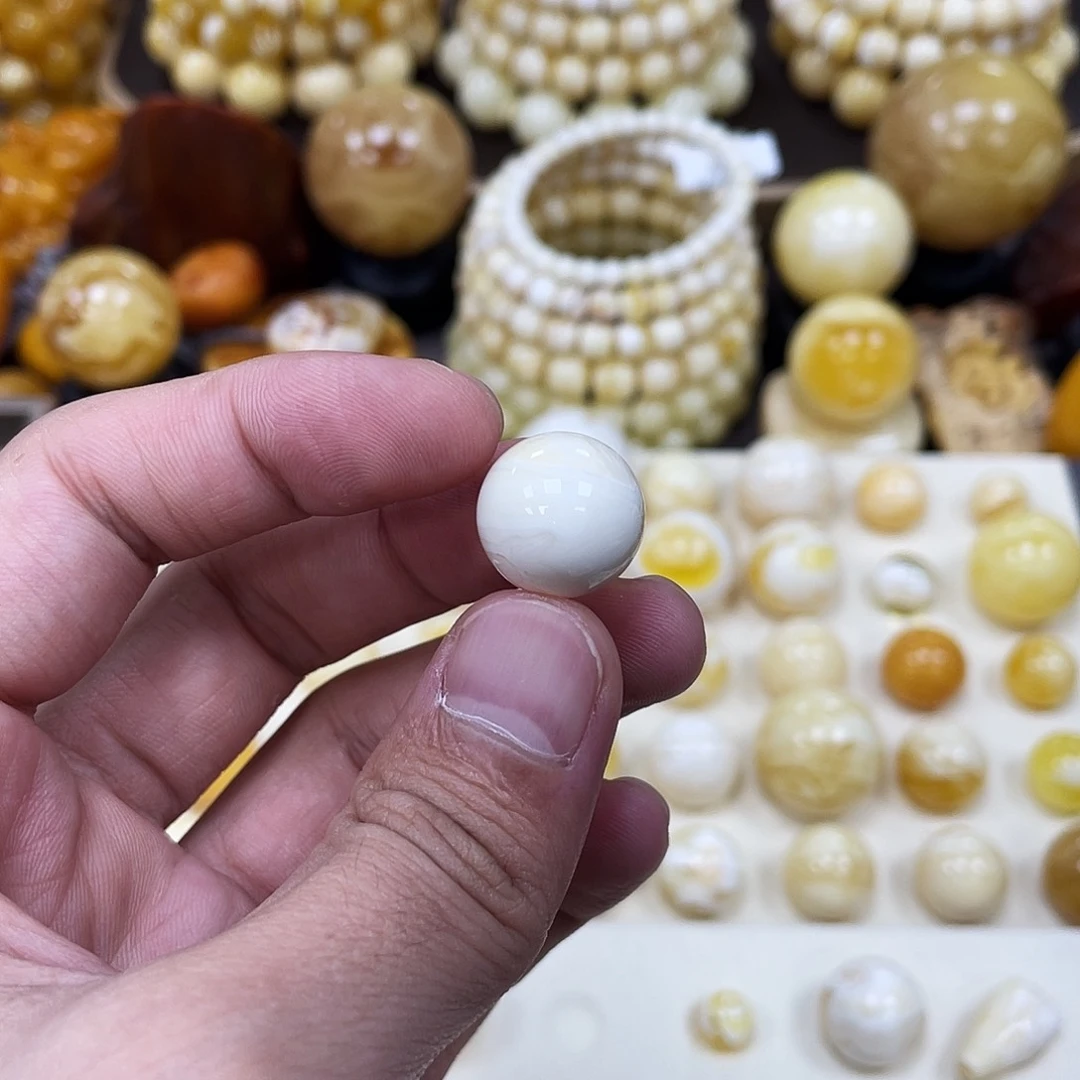 蜜蜡未镶嵌珠宝奇石15.5mm【妖花金瓷白】圆珠
