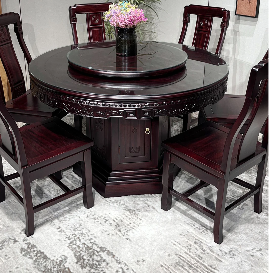 雕花圆桌客厅家用古典餐厅圆形餐桌