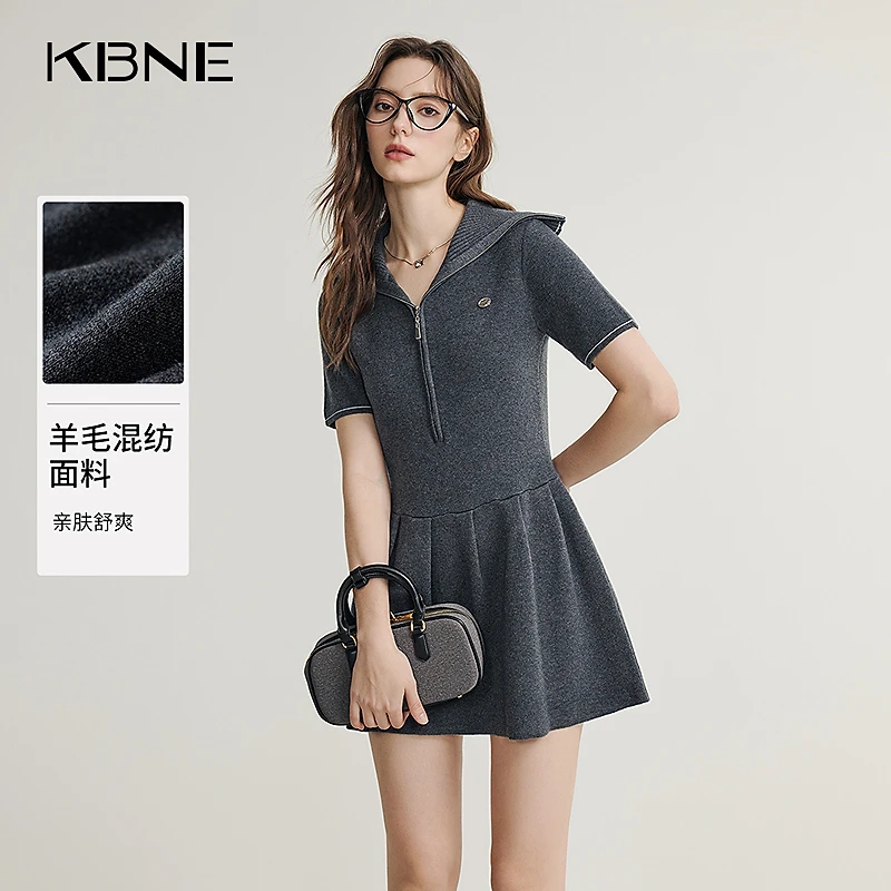 KBNE连衣裙春款2025新款爆款上班族通勤风女装高级感海军领连衣裙