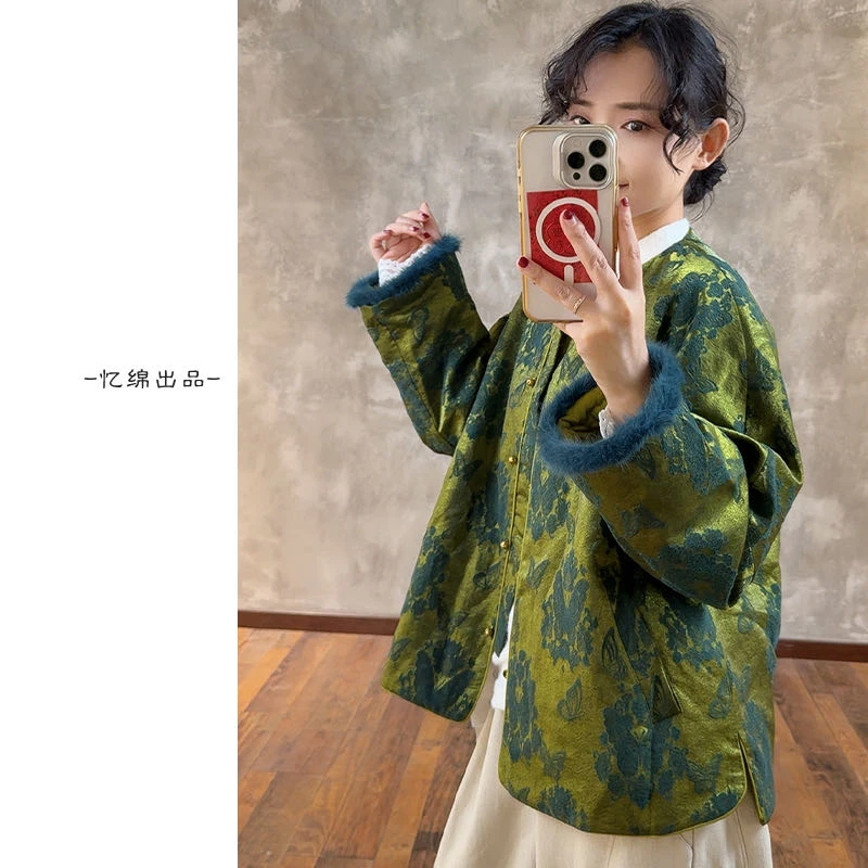 290220“碧玉梦影”国风中式高定系列提花刺绣设计款双层加棉上衣