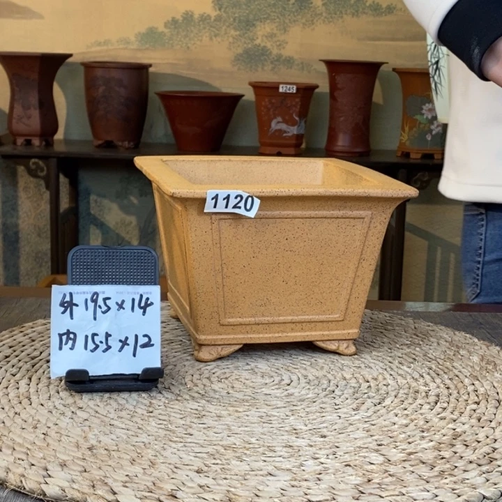 花盆紫砂  放漏柴烧窗面云角四方1120