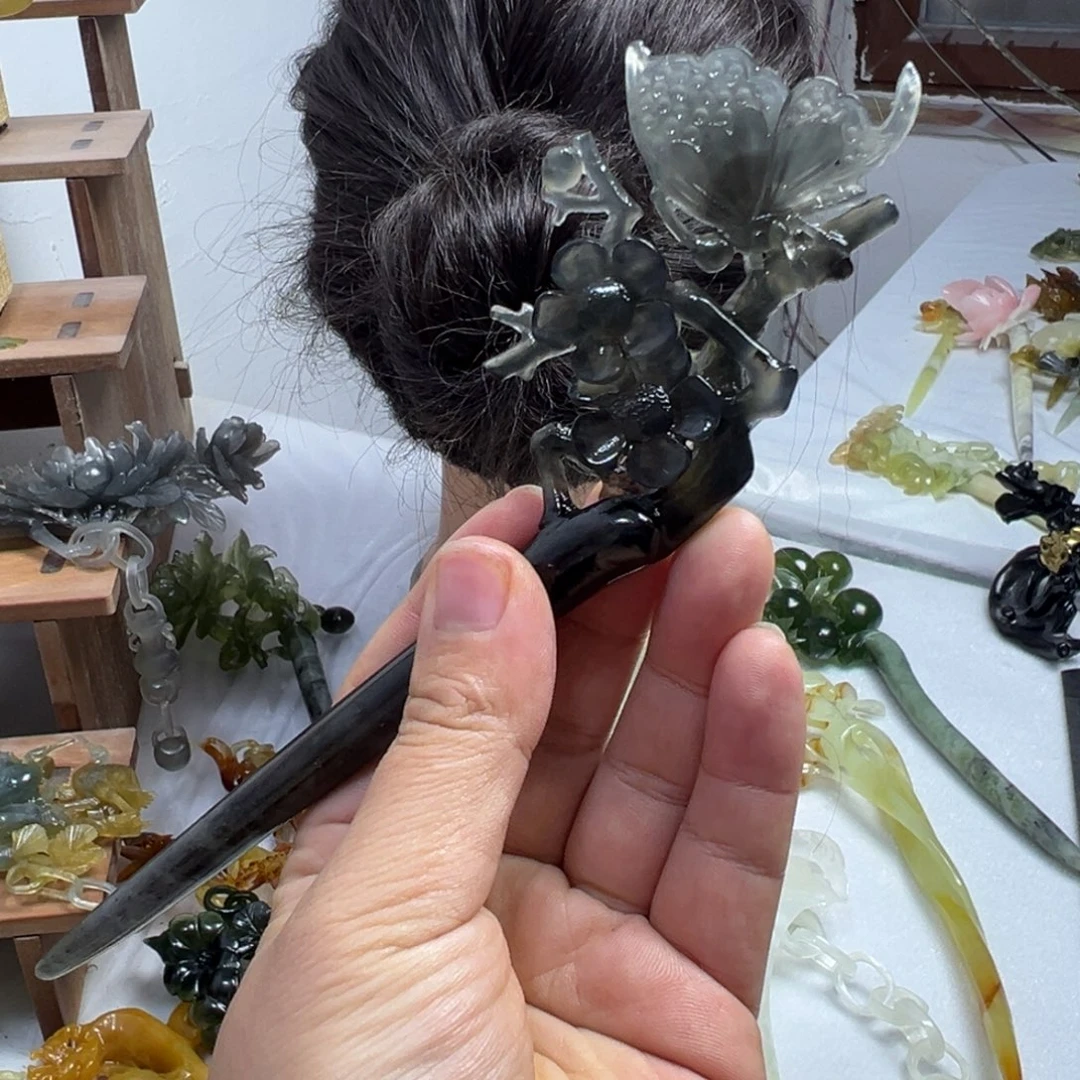 定制蛇纹石玉毛货发饰