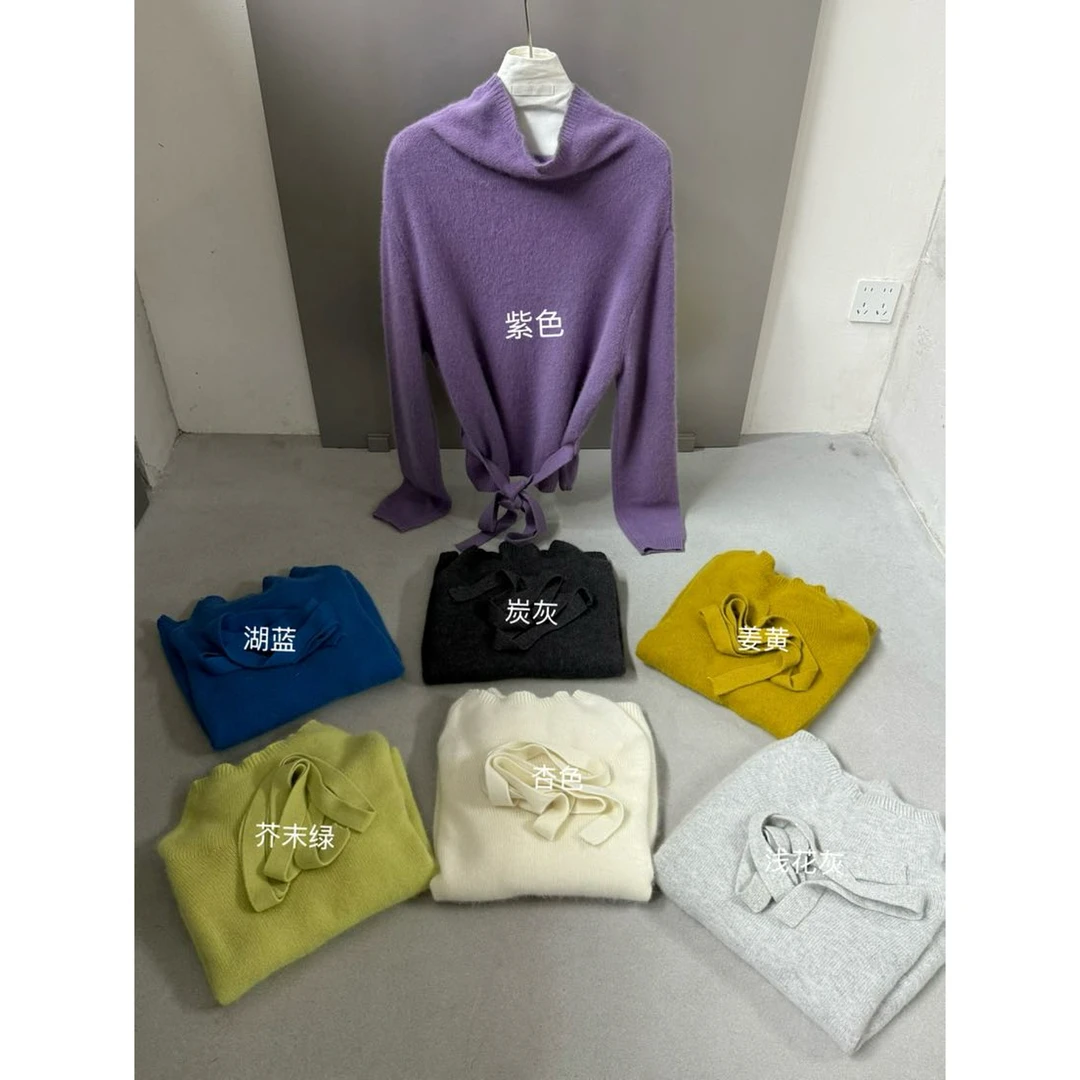 larti@99072 NO退NO换 韩系简约百搭高领系带拉绒毛衣