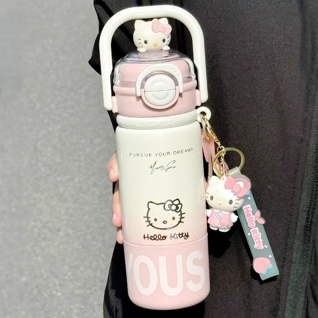 奇怡Hellokitty保温杯可爱吸管杯一杯三饮大容量学生上学专用水杯