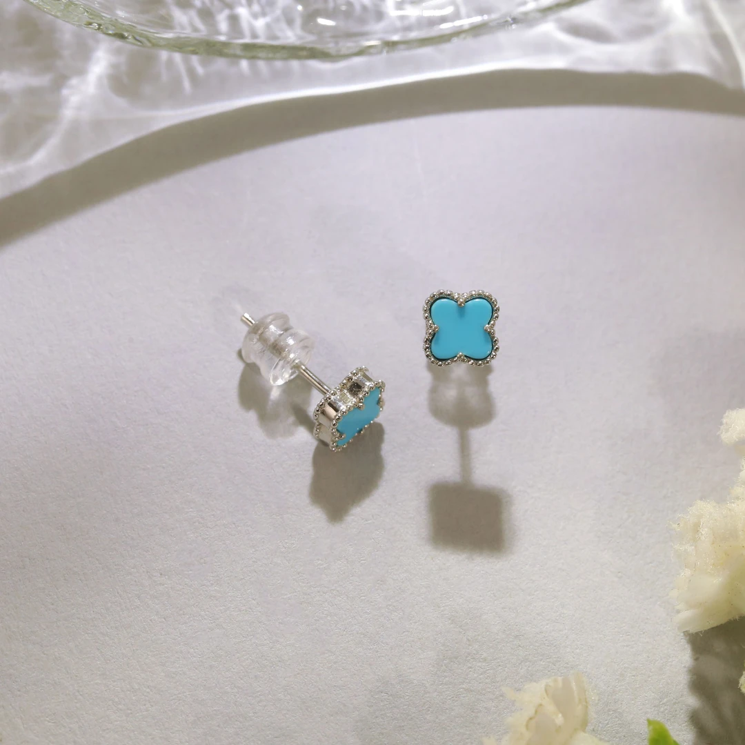 【闫闫专属】S925睡美人绿松石四叶草耳钉 银色 XZ1174BZ