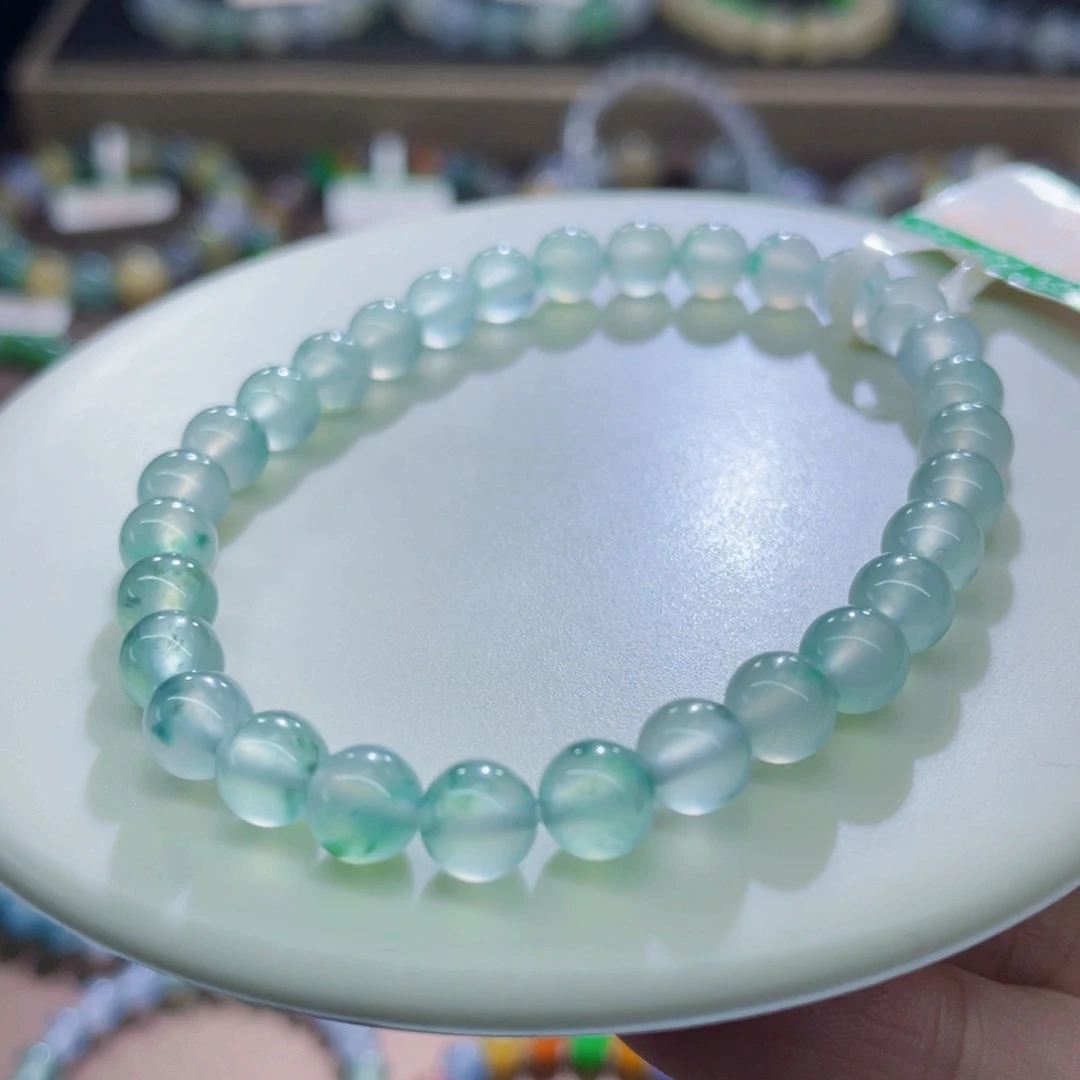 未镶嵌手链翡翠高冰绿底飘小碎花卡6