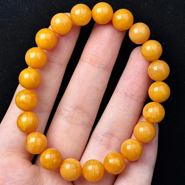 G2057天然蜜蜡 鸡油红手串 9.3mm支持复检