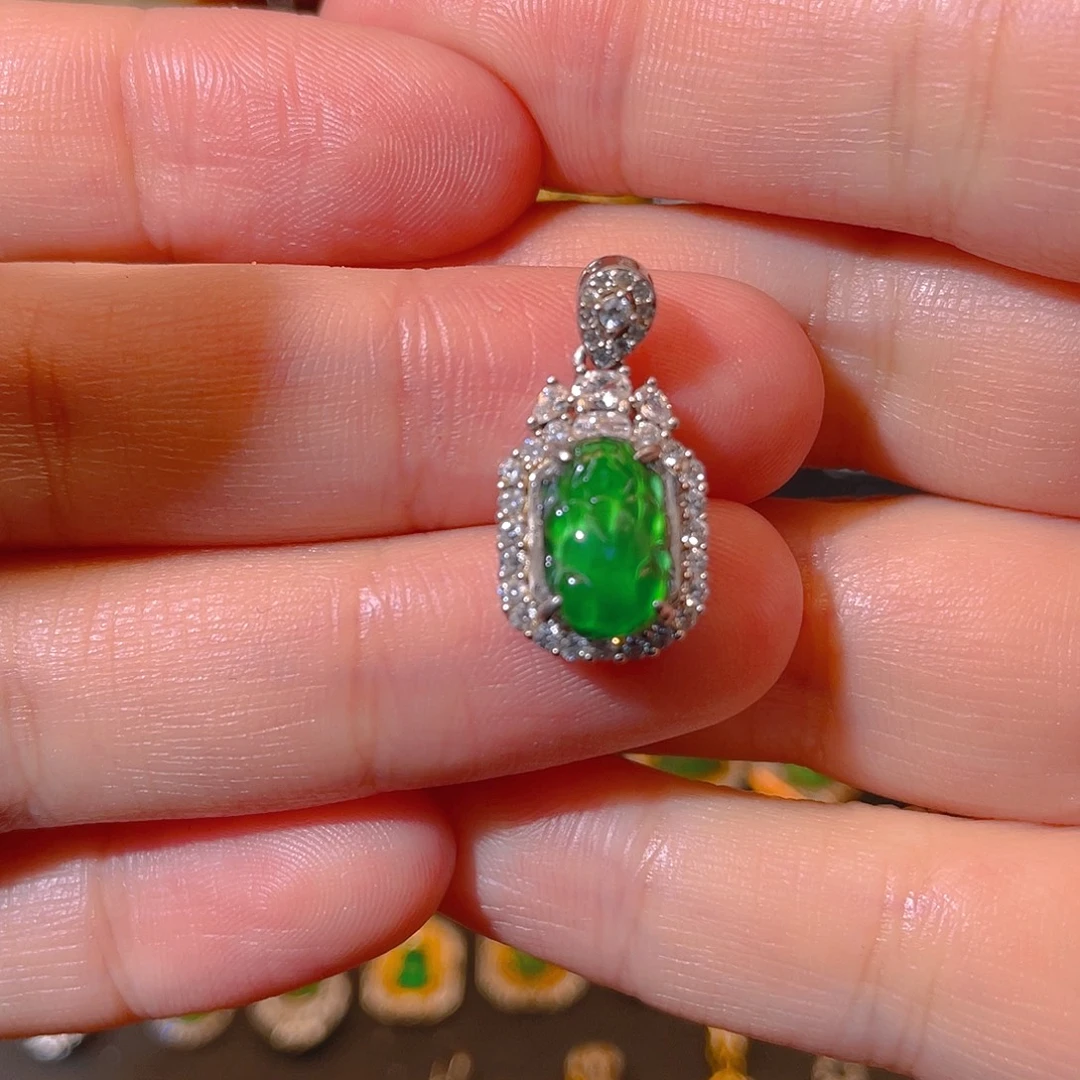 翡翠银S925镶嵌吊坠(不含链)