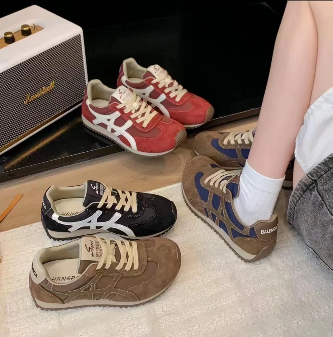 【热销】2025秋季新款德训鞋阿甘鞋厚底增高复古潮流女鞋美拉德